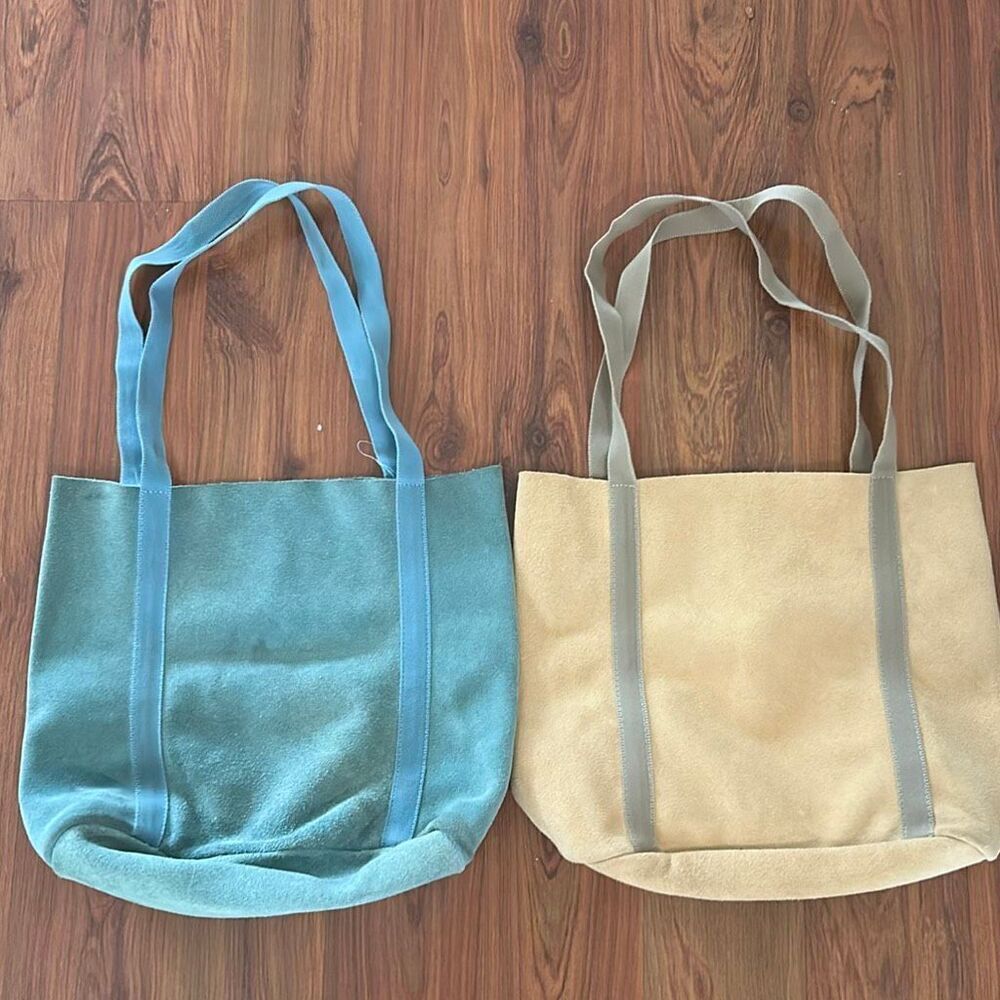 2 small genuine suede adorable tote bags turquoise yellow gold